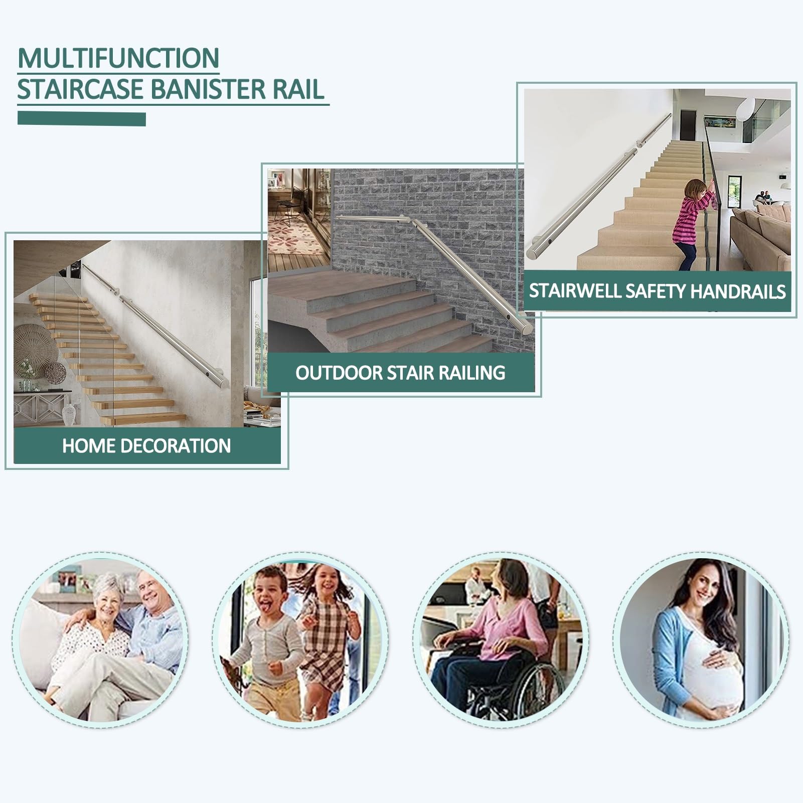 Wsporniki schodów ze stali nierdzewnej – wspornik balustrady wewnętrznej/zewnętrznej antypoślizgowy uchwyt 350 cm bezpieczeństwo na schodach mocna konstrukcja montażu ściennego