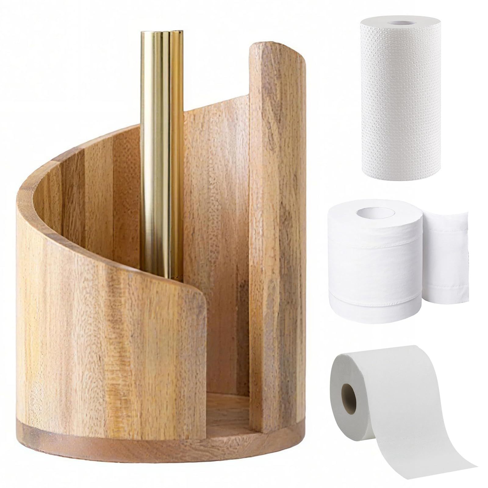 Mountain Paper Towel Holder, Wooden Kitchen Paper Roll Holder, Free Standing Countertop Rolls Hold with Sturdy Anti-Slip Base, Tissue Rack Organizer for Kitchen, Toilet, Pantry, Bathroom