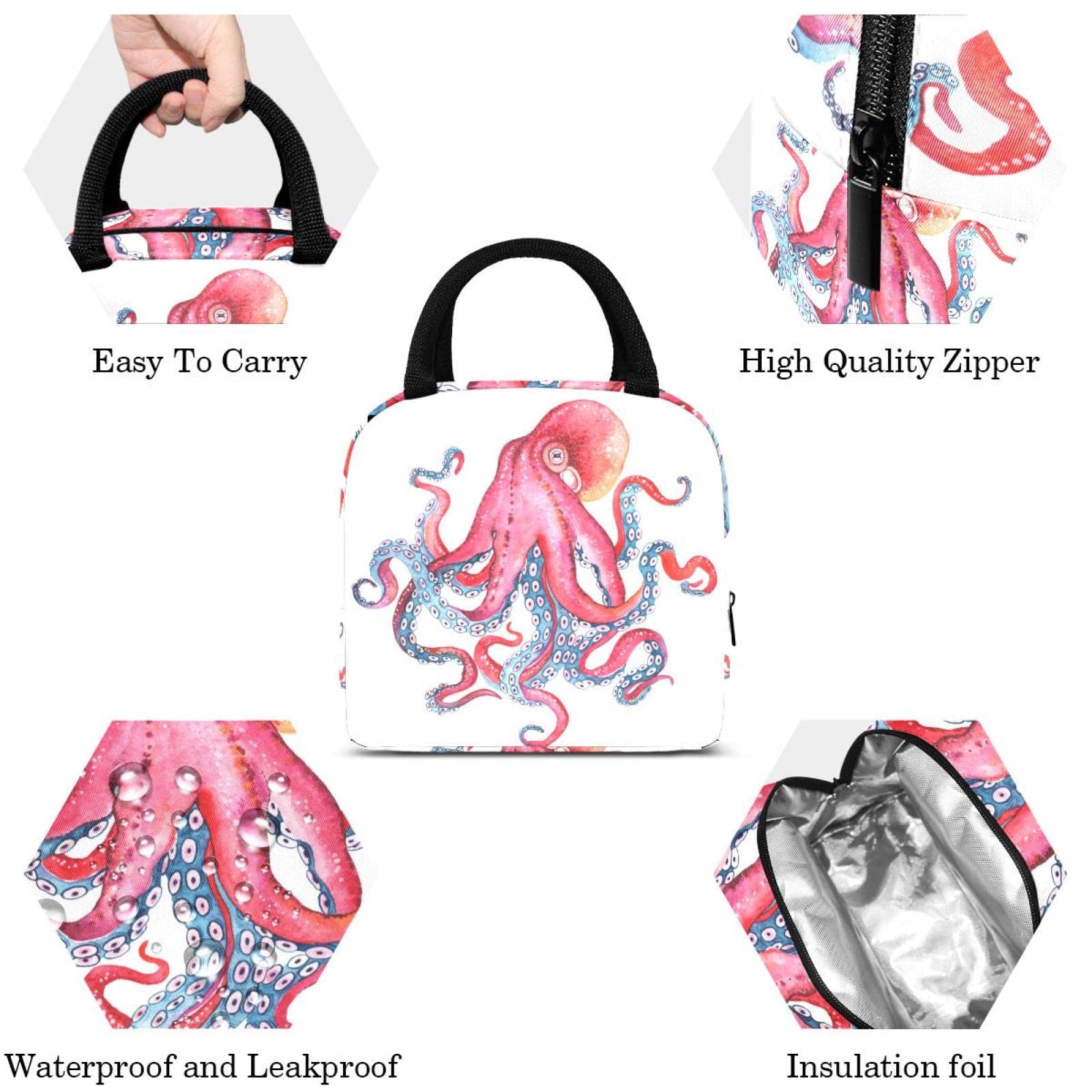 Borsa termica per il pranzo a forma di polpo rosa oceano, contenitore per il pranzo isolato per ragazze adolescenti e donne, a prova di perdite, impermeabile, per il lavoro scolastico, picnic