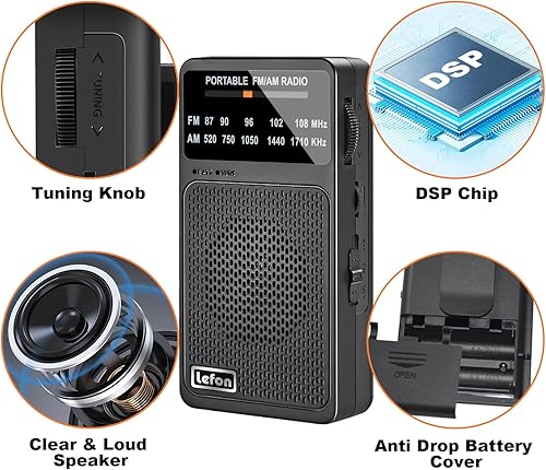 Miniatura 6 de TRELC Radio portátil AM FM, radios de bolsillo con excelente recepción, altavoz y conector para auriculares, mini radios de transistor a pilas con