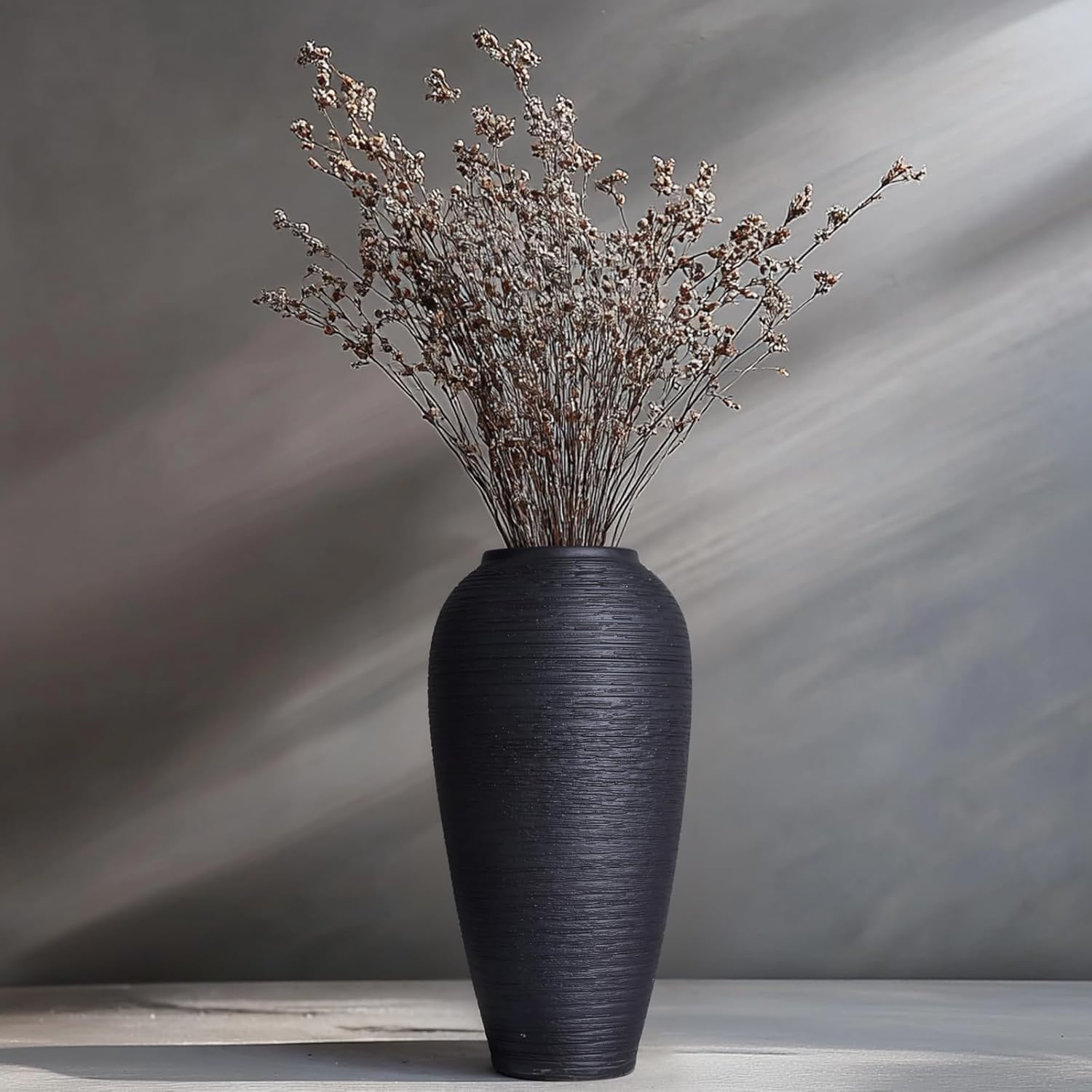 Rustic Ceramic Vase, 13.4" Black Farmhouse Tall Vase, Large Vintage Vases, Modern Terracotta Decor Vases for Home Decor, Living Room, Entryway, Table Centerpieces, Kitchen, Housewarming Gifts
