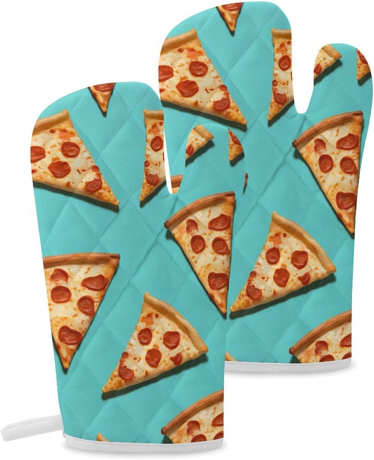 2 Pcs Oven Mitts Heat Resistant Kitchen Gloves Soft Safety Green Pizza Slices Oven Glove for Microwave, Barbecue