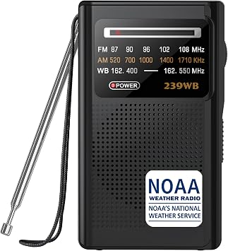 Greadio NOAA Weather Radio, Stereo Earphone Jack,AM/FM Battery Operated Transistor Portable Radio with Best Reception,Powered by 2 AA Battery for Emergency,Hurricane,Running, Walking,HomeBlack