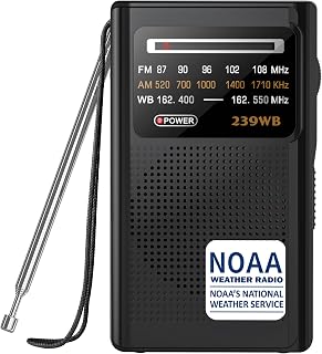 Greadio NOAA Weather Radio, Stereo Earphone Jack,AM/FM Battery Operated Transistor Portable Radio with Best Reception,Powered by 2 AA Battery for Emergency,Hurricane,Running, Walking,Home(Black)