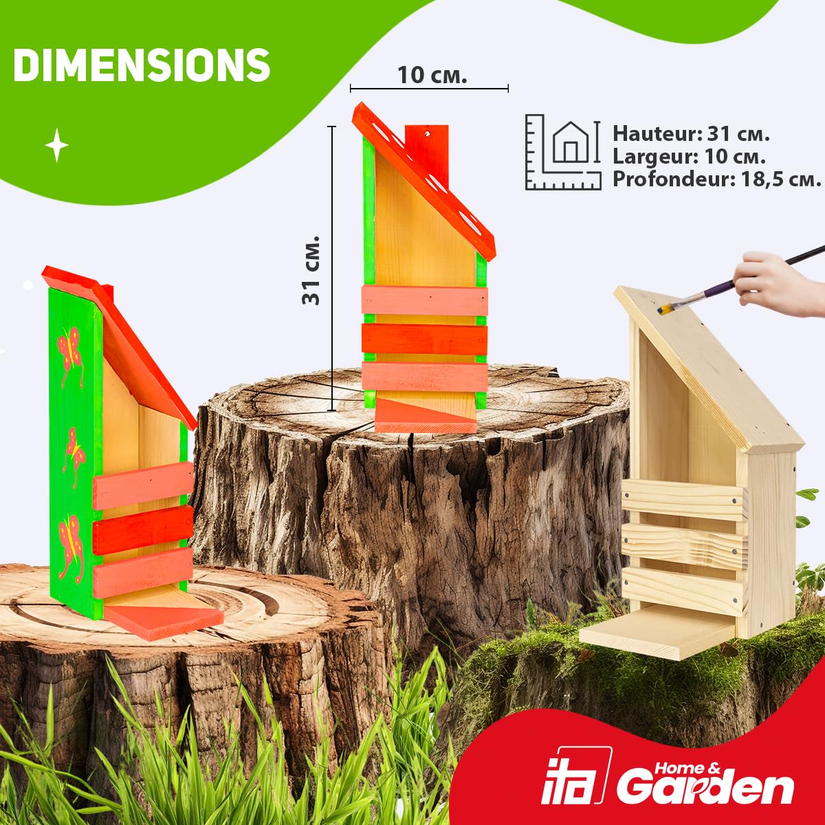 ITA DIY Mangeoire pour écureuils à assembler et à peindre NuttyNibble 10x18,5x31 cm - Kit de construction et de peinture pour enfants - Kit de bricolage pour garçons et filles