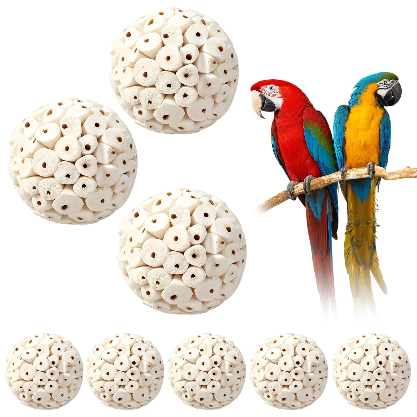 LASTEVER 8Pcs Natural Sola Balls for Birds, Parrot Biting Toys, Bird Chew Toy Set, Foraging Ball Bird Toys for Conures, Natural Sola Plant Material for Birds, Rabbits, Hamsters and Small Pets