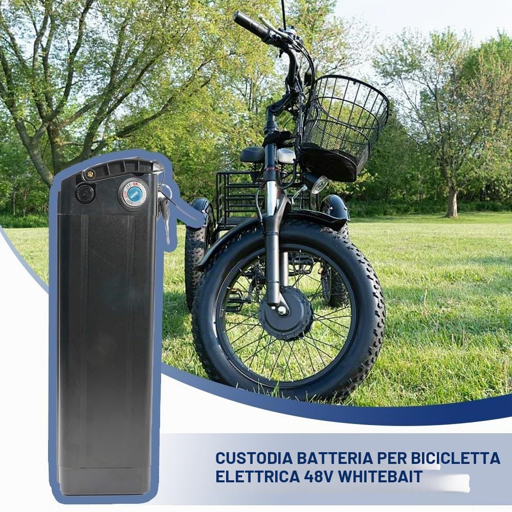 Scatola batteria per ripiano bici elettrica, custodia capacità batteria bici elettrica, custodia in plastica per supporto 1865 di grande capacità 48V nero