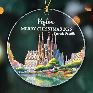 Sagrada Familia Barcelona Christmas Ornaments Gift for Friends Men Women, Personalized Name/Text Xmas Ornament for Barcelona Spain Trip Memories, Customized Sagrada Familia Spain Lover Ornament Gift