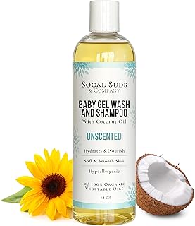 SoCal Suds & Company - 2-in-1 Organic Gel Baby Shampoo & Body Wash - Gentle Natural Vitamin Organic Oils Castile Soap - So...