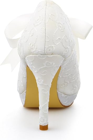 Chaussures De Mariée Dentelle Ivoire Talon Aiguille 10cm – Bout Fermé, Plateforme, Satin | Modèle JIAJIA 3703L, Pour Femme - 10
