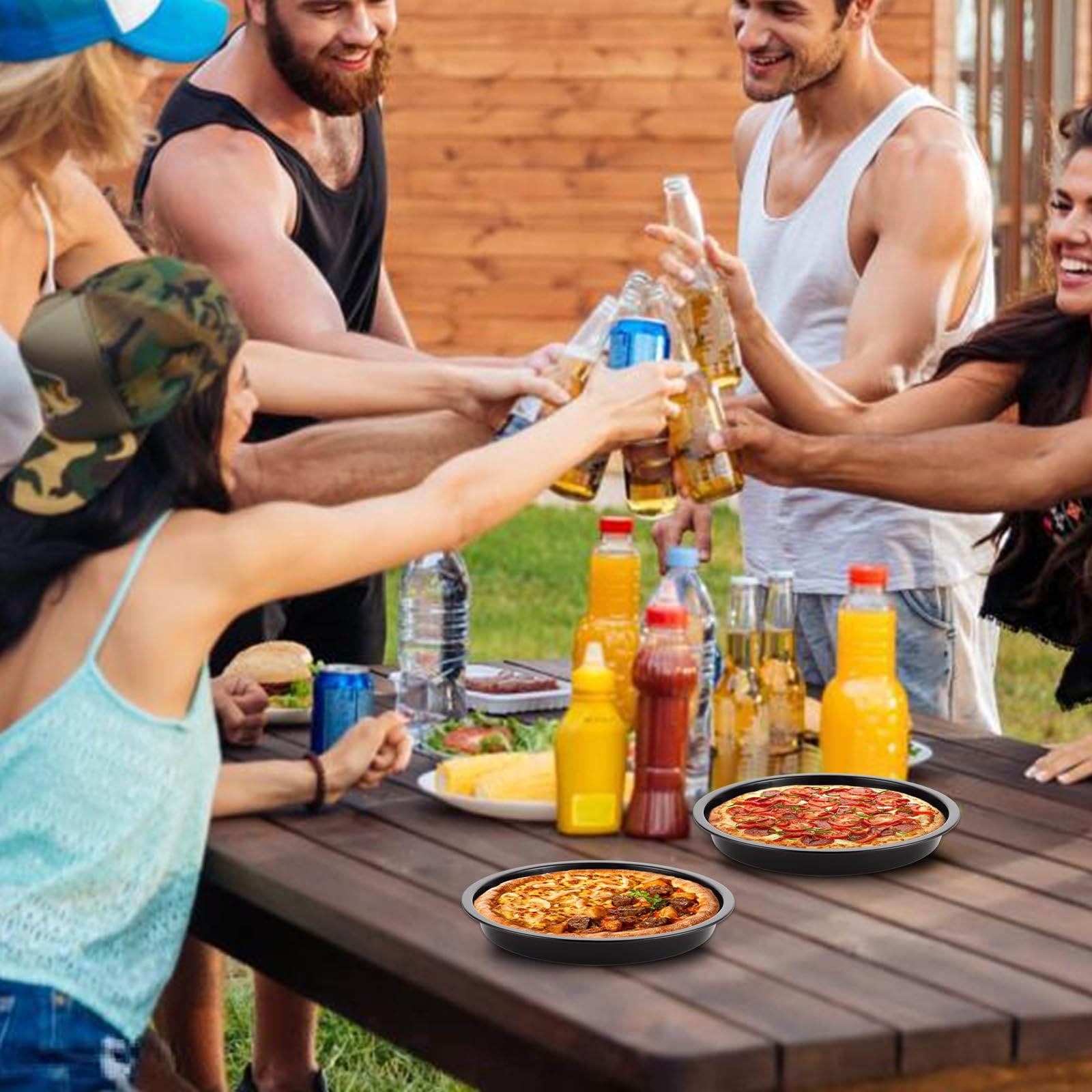 Paquete de 8 sartenes de pizza para horno, platos redondos para pizza, juego de platos de pizza pequeños, bandeja de acero al carbono, bandejas de pizza de metal para servir cocinar a la 7