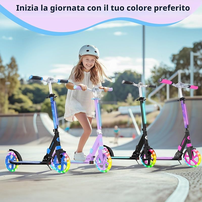 Trotinetă pliabilă BELEEV cu înălțime reglabilă, roți LED de 200 mm, pentru copii și adulți, până la 100 kg