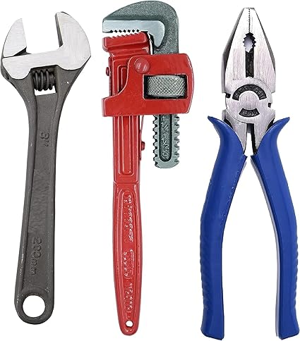 GM VENTURE Combo Pack of 3 Tool Kits Set for Home 8 Inch Adjustable Spanner, 8 Inch Combination Plier, 10 Inch Pipe Wrench