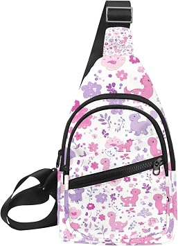 pink dinosaurs Sling Backpack Crossbody Bag Convertible, Small Diaper Bag Hiking Daypacks