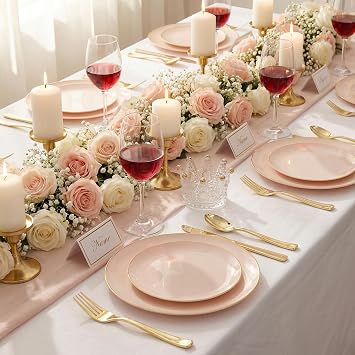 KIRE 175PCS Pink Plates Disposable - Pink and Gold Plates for Baby Shower