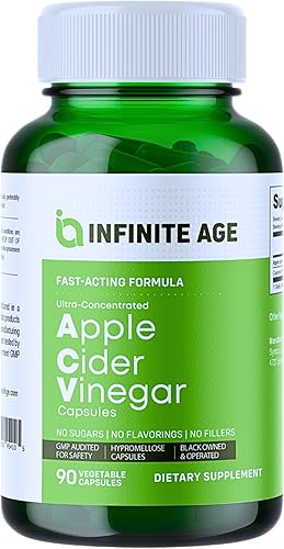 INFINITE AGE Cápsulas de vinagre de sidra de manzana de 1950 mg, 90 unidades, hechas en Estados Unidos, veganas, sin gluten, totalmente naturales,