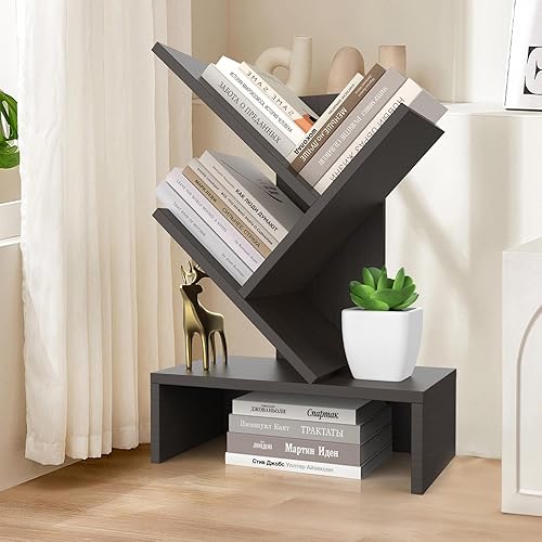 Miniatura 10 de Godferyxin Estantería organizadora de libros de 5 niveles, estantería de pie para el suelo, estante de almacenamiento de madera para oficina, hogar,