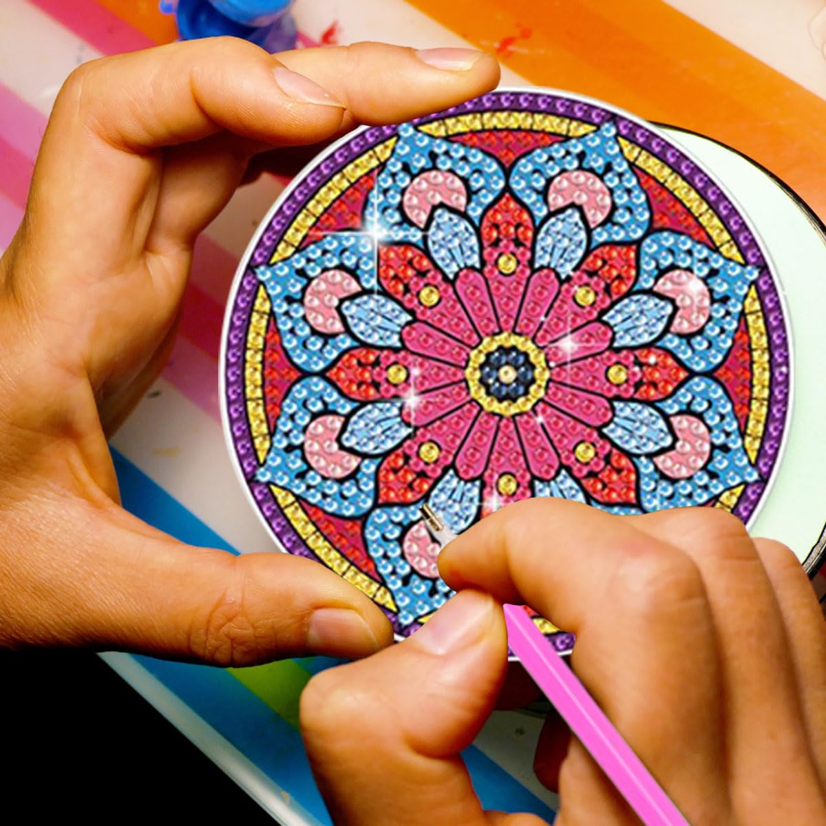 Diamond Painting Mandala – Kit Sous-verre Enfant/Adulte, 8 Pièces, Activité Créative, Cadeau Fille 8-12 Ans