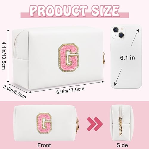 Miniatura 2 de Bolsa de maquillaje preppy inicial personalizada Pequeña bolsa de carta de chenilla de viaje linda, blanco-1