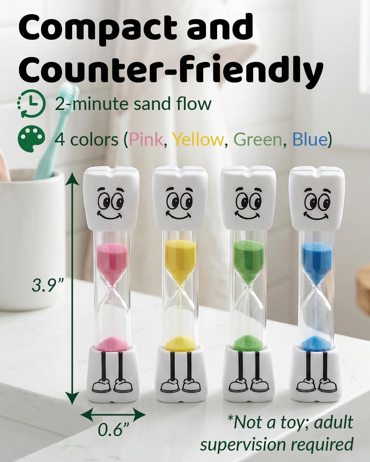 Toothbrush Timer for Kids - 2 Minute Sand Timer for Brushing Teeth - Tooth Brush Time Sand Clock - Two Minute Hour Glass - Enjoy Easy Nighttime Routines - Multi-Color Smily Face for Kids
