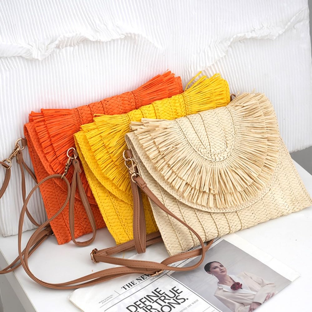 Strohtasche für Damen Damen Handgelenk Clutches Stroh Weaven Taschen Sommer Frauen Schulter Umhängetaschen handgemachte Handtaschen Geldbörse Strandtasche