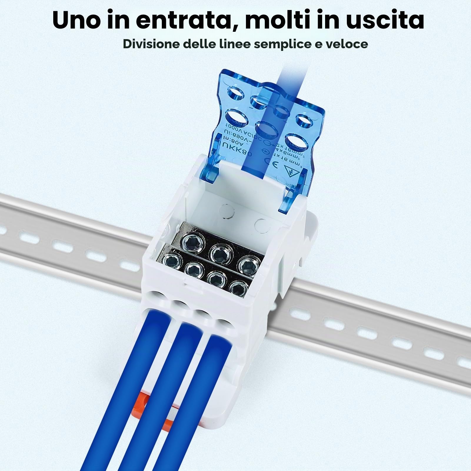 Jadeshay Morsettiera Distribuzione UKK-80A Morsettiera DIN 1 Ingresso 6 Uscite 80A con Coperchio Trasparente per Montaggio su Guida DIN