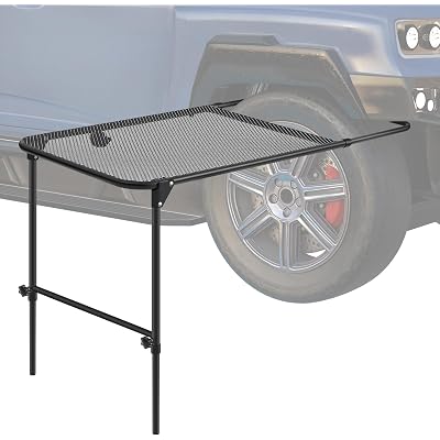 Pasimy Vehicle Tire Mounted Steel Camping Table Adjustable Travel Camping Table 40'' x 20'' x 33'' for Car Camping Picnic Camp Outdoor Cooking BBQ and Party Favor