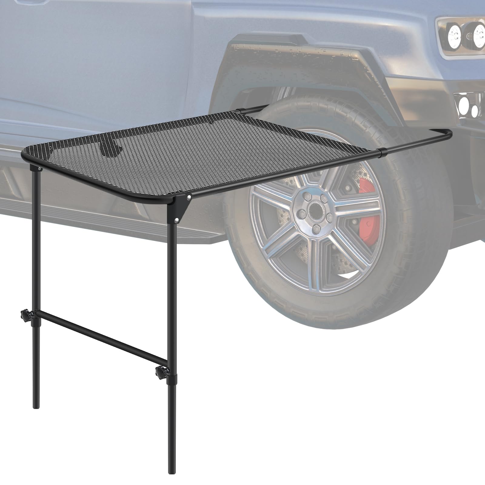 Pasimy Vehicle Tire Mounted Steel Camping Table Adjustable Travel Camping Table 40'' x 20'' x 33'' for Car Camping Picnic Camp Outdoor Cooking BBQ and Party Favor