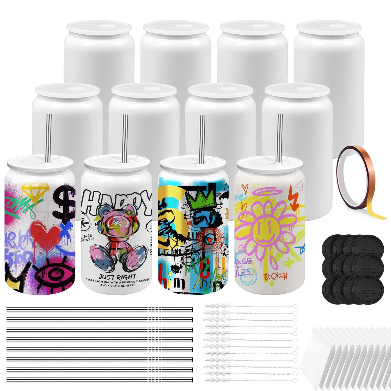 Cafultgo Tumbler with Straw and Lid, 12 Pack Sublimation Blanks 16OZ Stainless Steel Insulated Cups with Lids and Straws, White Double Walled Vacuum Tumbler for Coffee, Juice, Beverage
