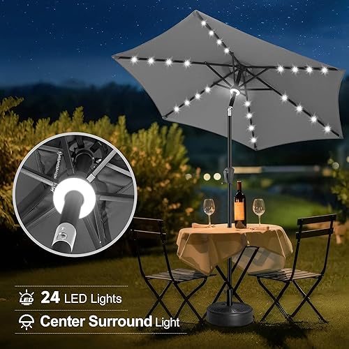 Miniatura 5 de FLAME&SHADE 7.5 ft Solar Powered Outdoor Market Patio Table Umbrella with LED Lights and Tilt