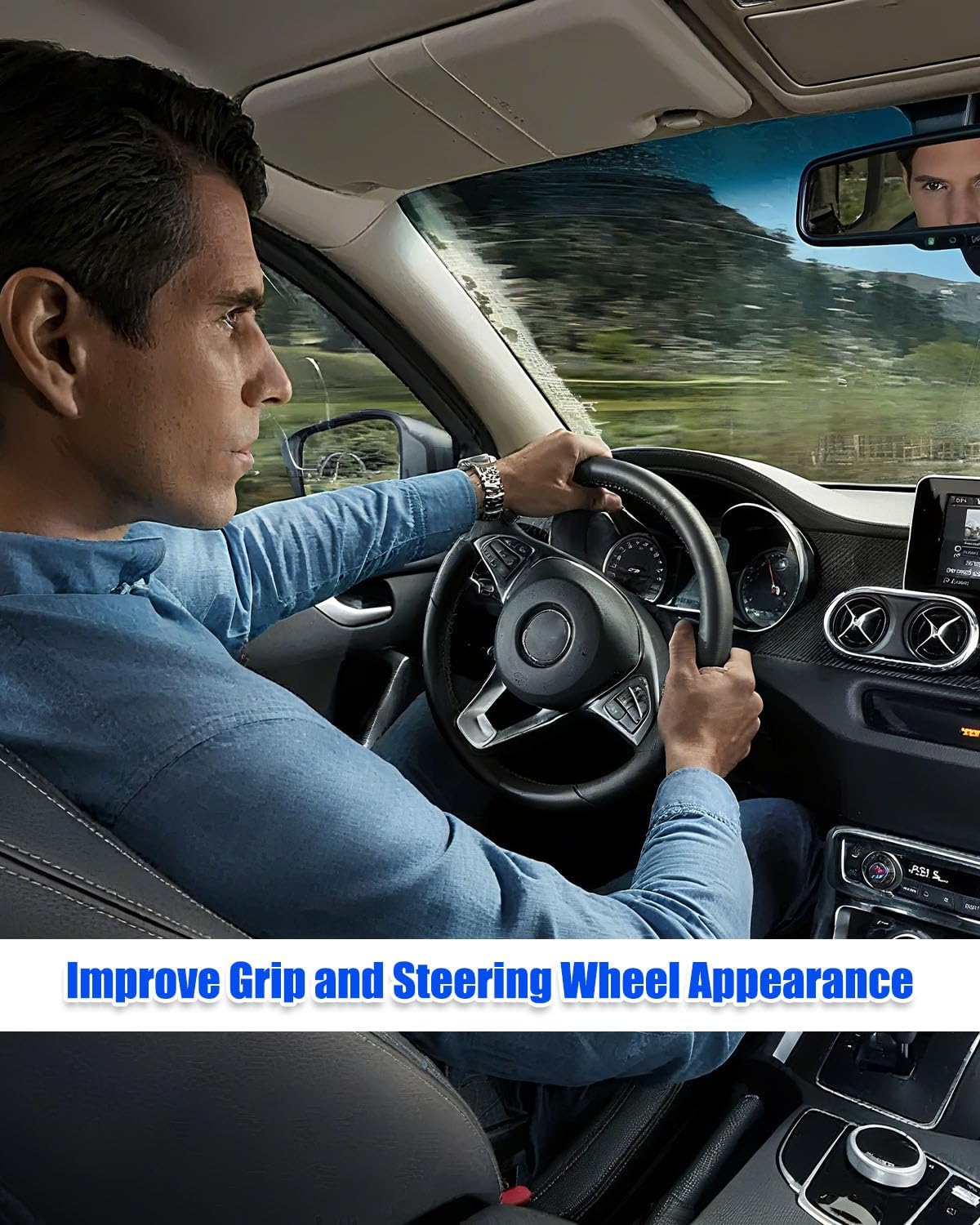 Steering Wheel Trim Fit for Mercedes-Benz W204 C-Class 2012 2013 2014 2015, Silver Steering Wheel Decoration Cover Replace 09946400139107 0994640013
