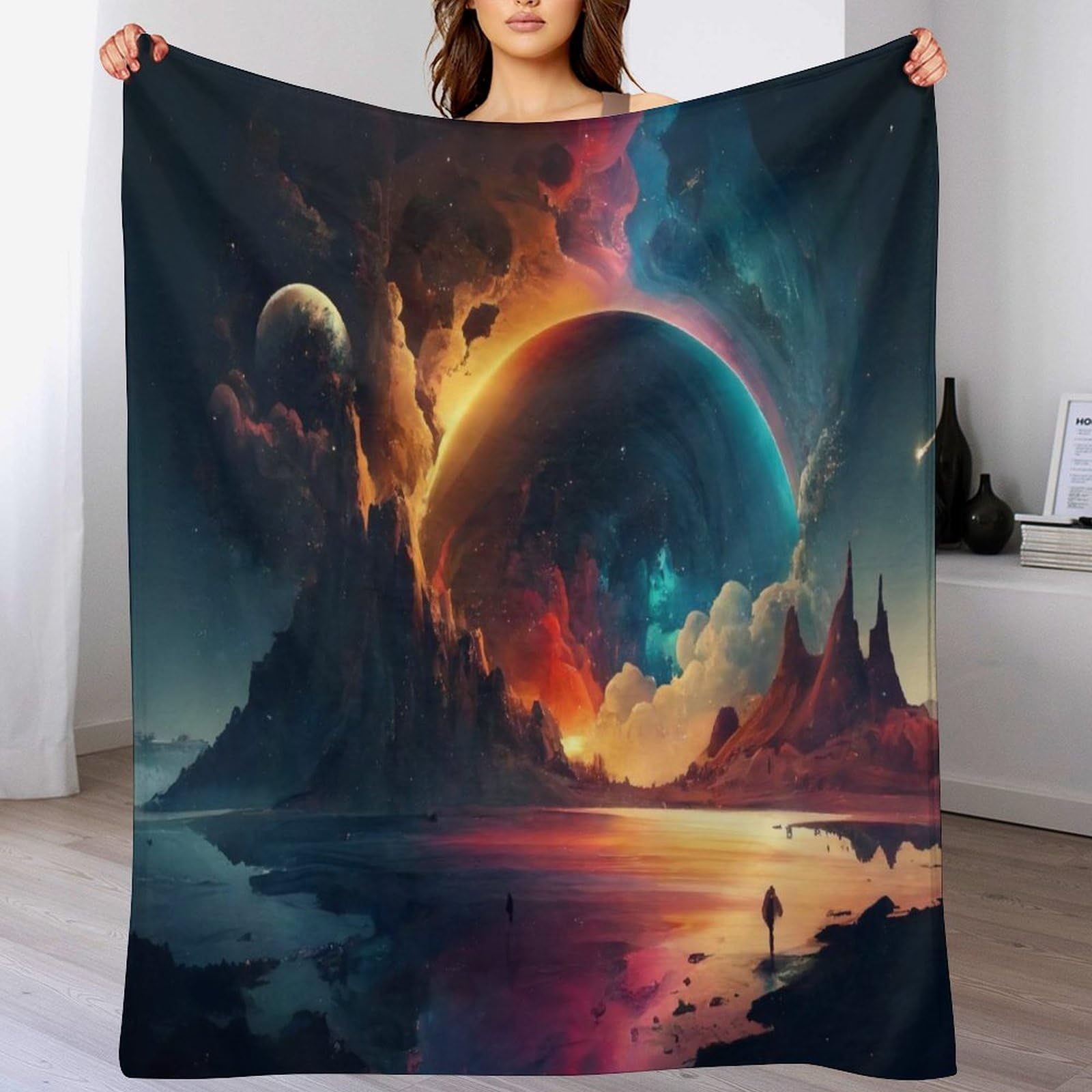Couverture fantasy paysage en flanelle douce 100x130cm toutes saisons pour lit et canapé