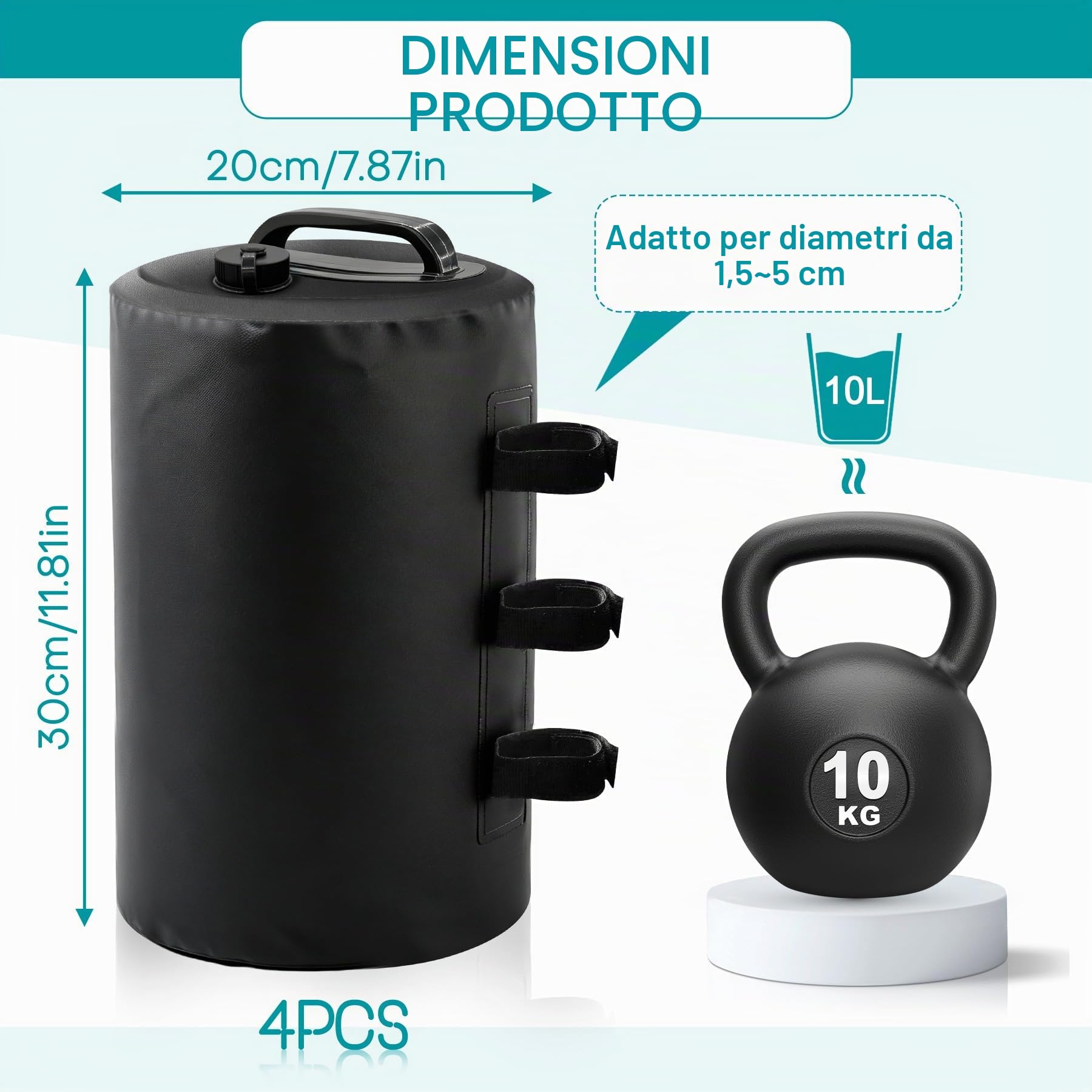 VEEKAY Set di 4 Zavorre per Gazebo,10L Zavorre per Gambe di Gazebo,per Tende Pop-up,Ombrelloni e Tensostrutture