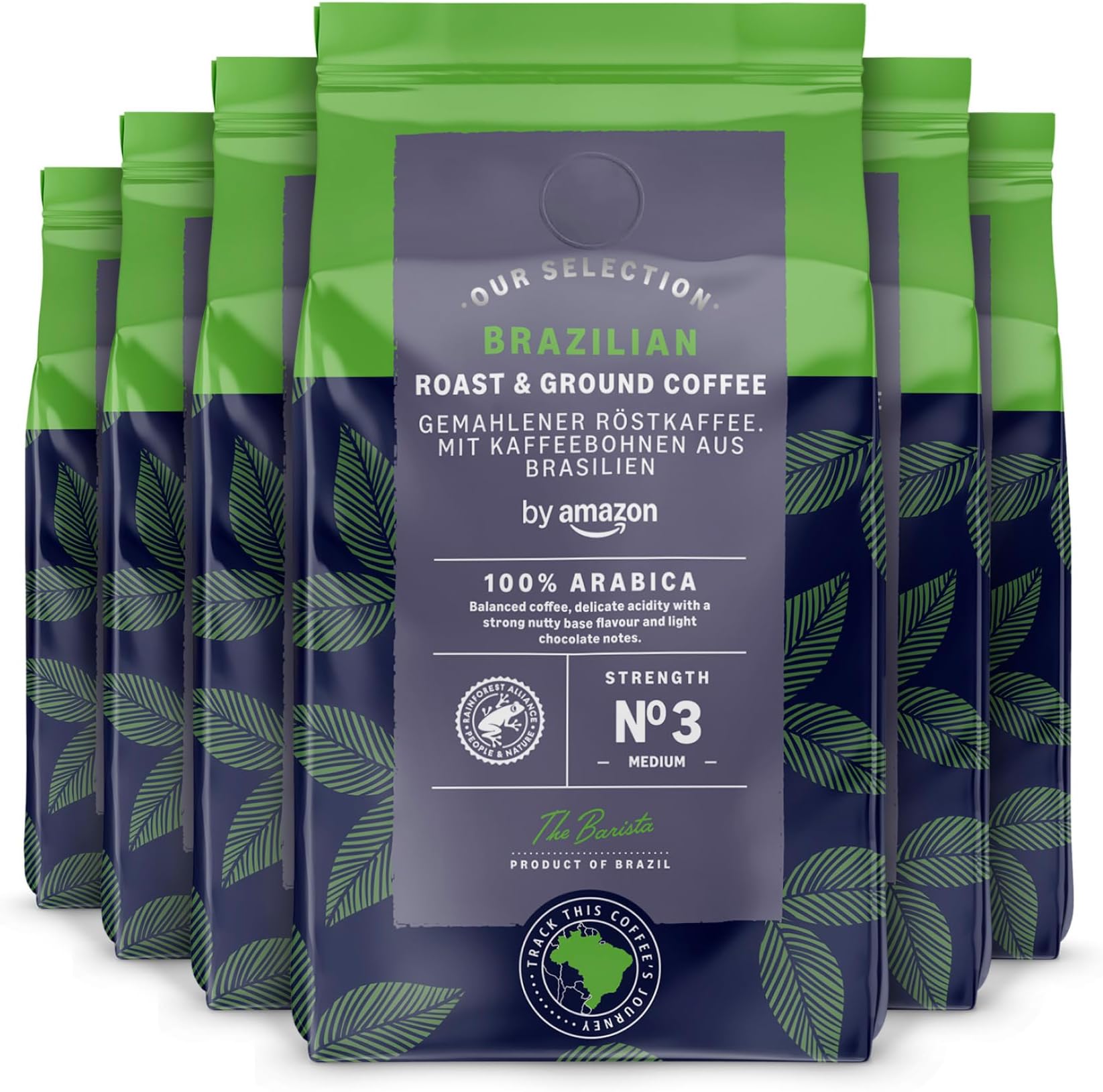 Brazilian Roast and Ground Coffee, Single Origin, Medium Roast, 1.36Kg (6 Packs of 227g), Rainforest Alliance Certified