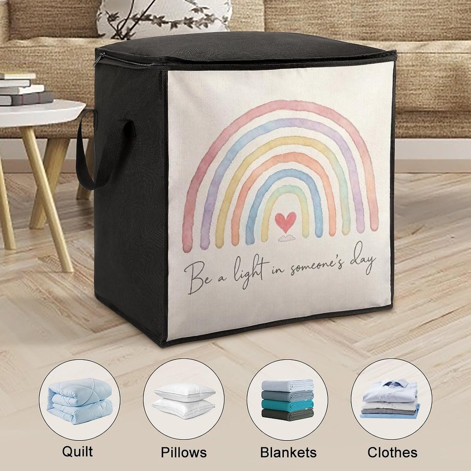 Rainbow Comforter Storage Bag Moving Bag | Clothes Storage Bins-70L,Moving Bag With Dual Handles For Easy Carrying, Zipper Design Durability for Home,Bedroom,Closet