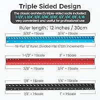Vista 4 de Rena Chris 2 piezas Regla de escala arquitectónica: 12" de aleación de aluminio imperial, herramientas de medición de arquitectura de metal, reglas