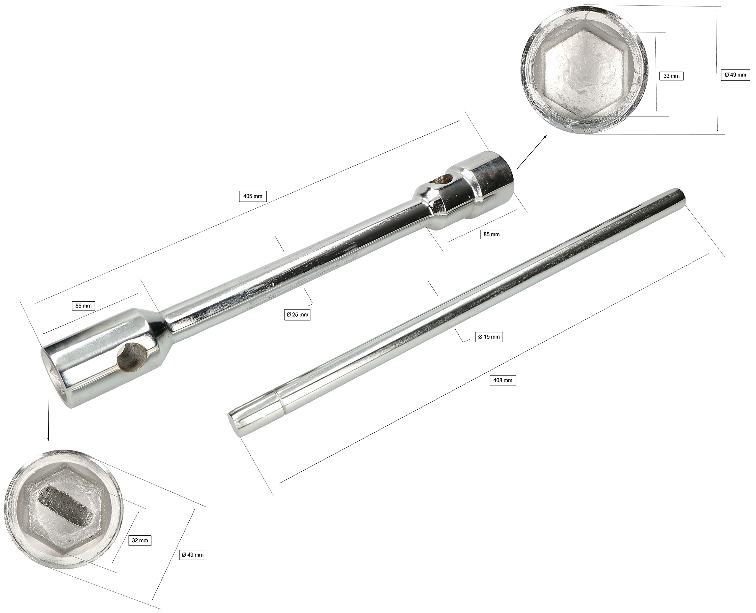 KOTARBAU® Llave Doble de Ruedas con maneral, 32 x 33 mm, Ideal para Ruedas de camión o autobus, Llave de Tubo Hexagonal para Ruedas de Coche, Llave de Cruz, con Palanca giratoria