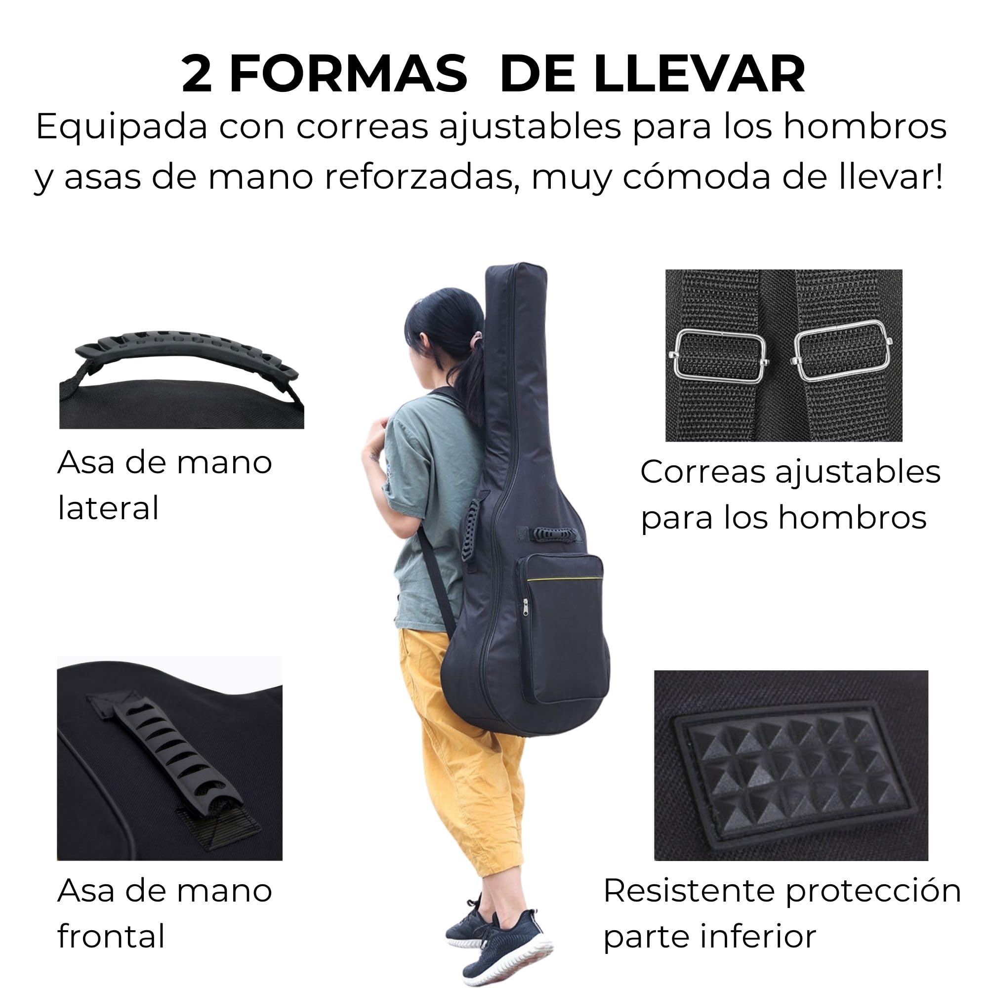 Funda Guitarra española, o acústica – Kit Completo con paño y 3 púas – Protección Acolchada, Ligera y Resistente – Ideal para Empezar cuidando tu Guitarra (Funda de Guitarra Universal, 1)