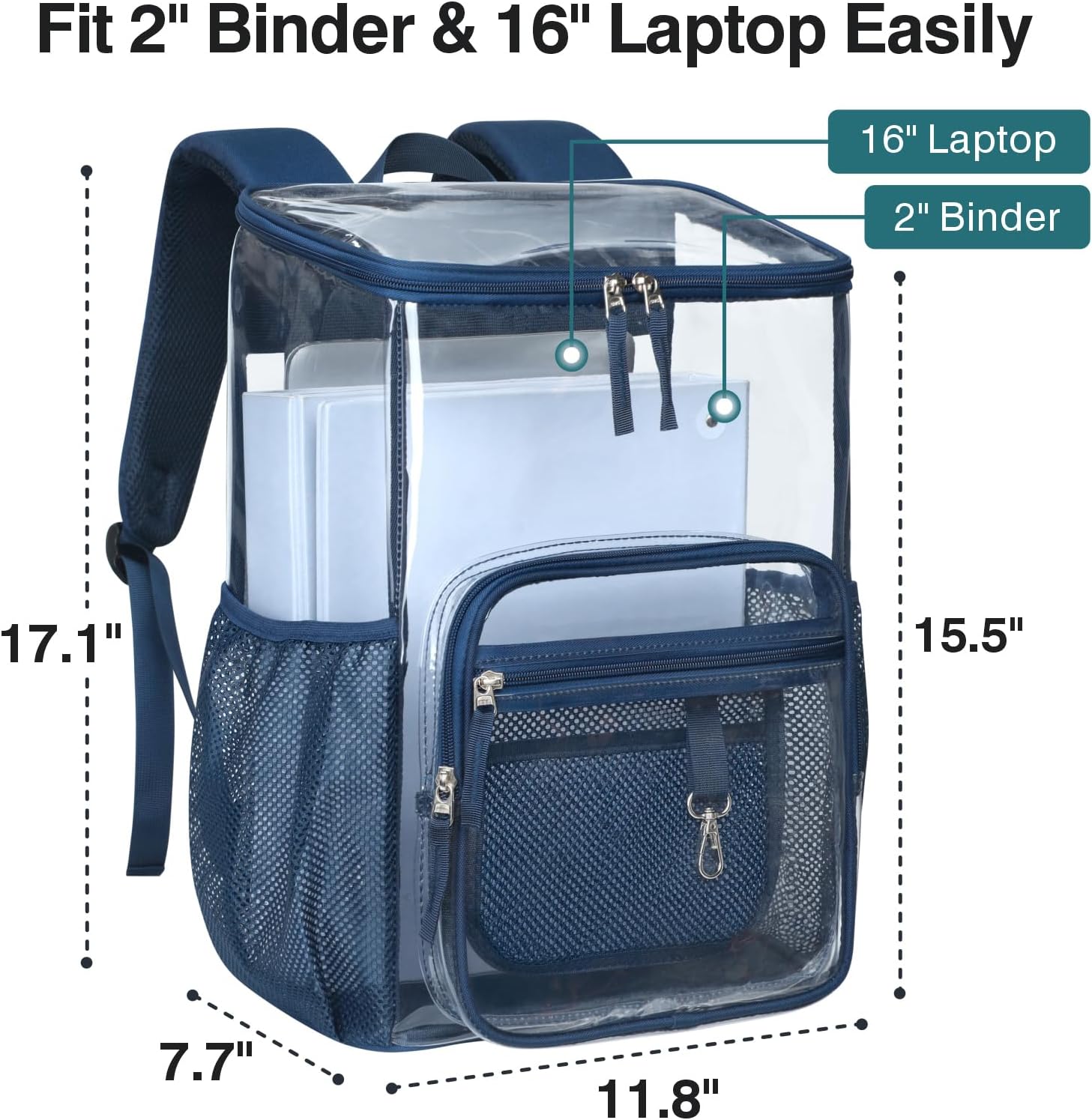 Clear Backpack for School - 17 Inch Top Loading Bookbag, Blue | Flap Top Quick Access, Large Main Compartment, Heavy Duty PVC, 900D Oxford Base, Fit 16"Laptop, Support 22 lbs.Age 12 Plus thumbnail