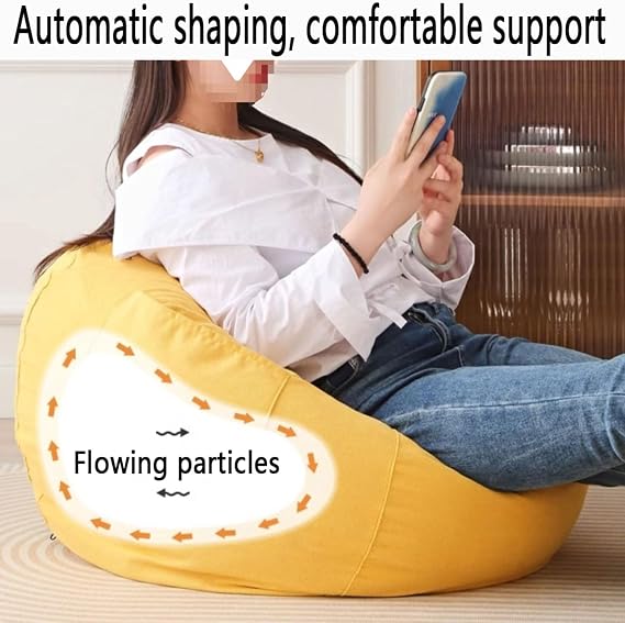 Large Bean Bag Chairs for Adults Memory Foam Bean Bag Chair Linen Lazy Sofa Couch with Ottoman Fireside Bean Bag Couch with Soft Removable Cover Big Bean Bag Lounger Chairs Floor Sofa