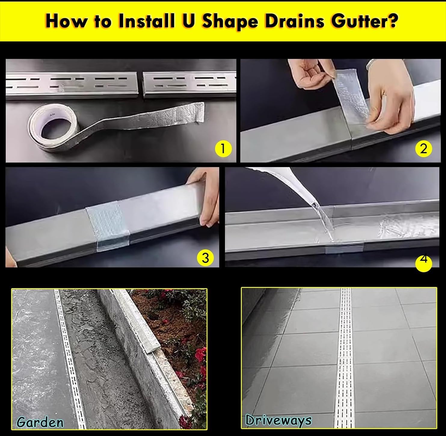 Genérico Kit de Drenaje de Canal Delgado de 39" - Paquete de 4 Juegos de zanjas de Drenaje Exteriores de Perfil bajo, Ideal para Patios, concreto, cenadores, cocinas, pi
