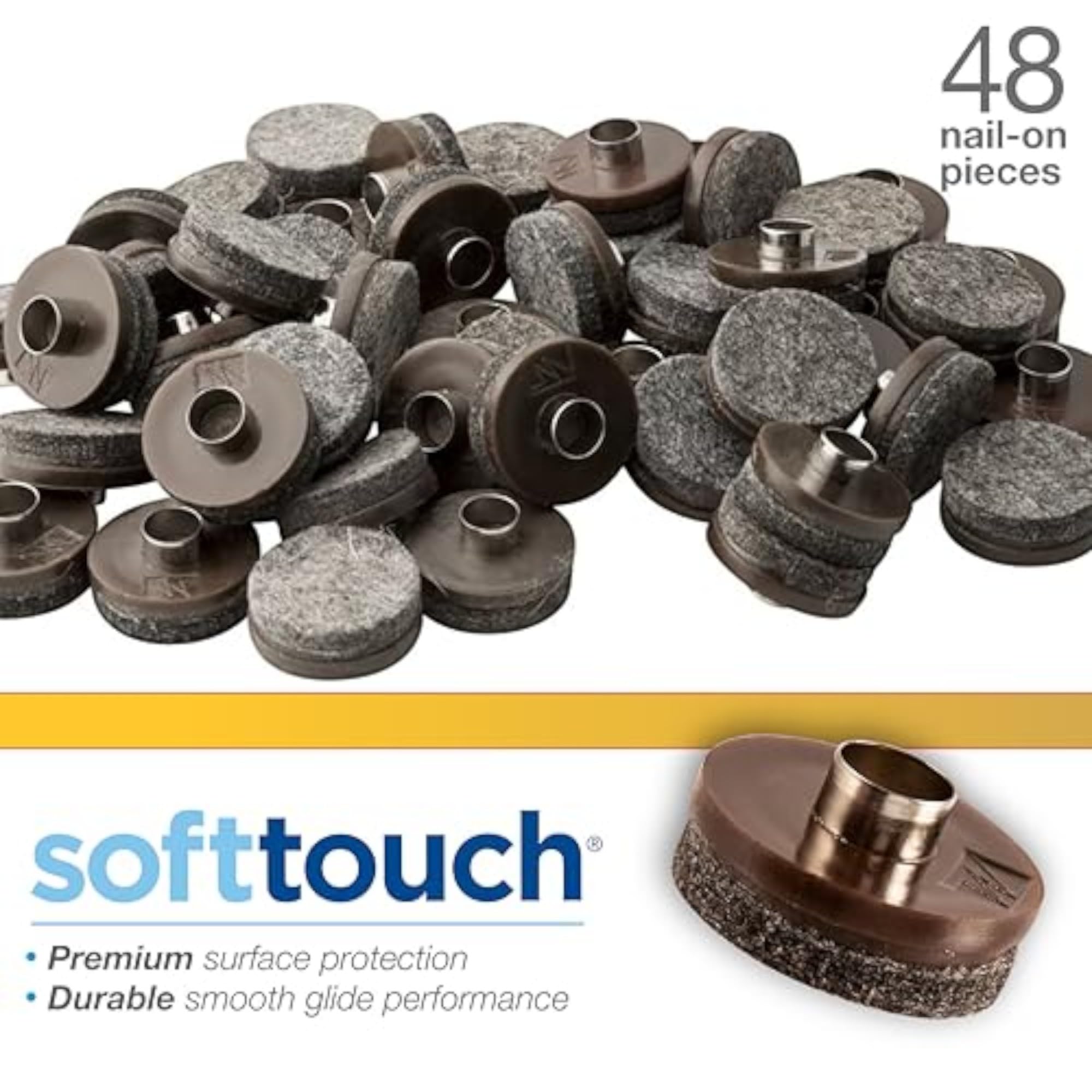 SoftTouch Filz-Möbelgleiter zum Aufnägeln, rund, Oberflächenschutz für Holzmöbel, braun, 48 Stück