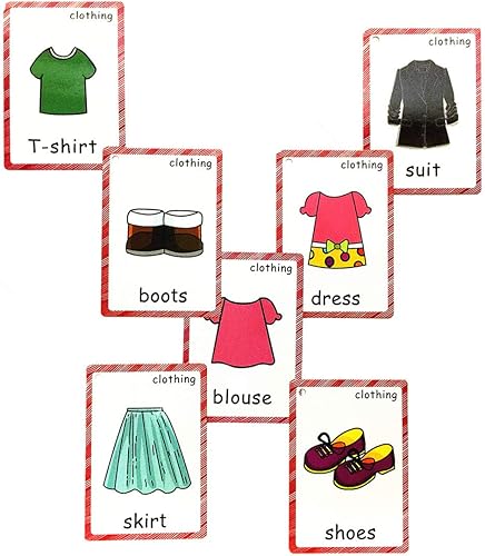 Miniatura 6 de SANTSUN Juego de tarjetas didácticas de ropa para niños pequeños (36 piezas) Tarjeta de aprendizaje para niños y tarjetas de bolsillo Montessori