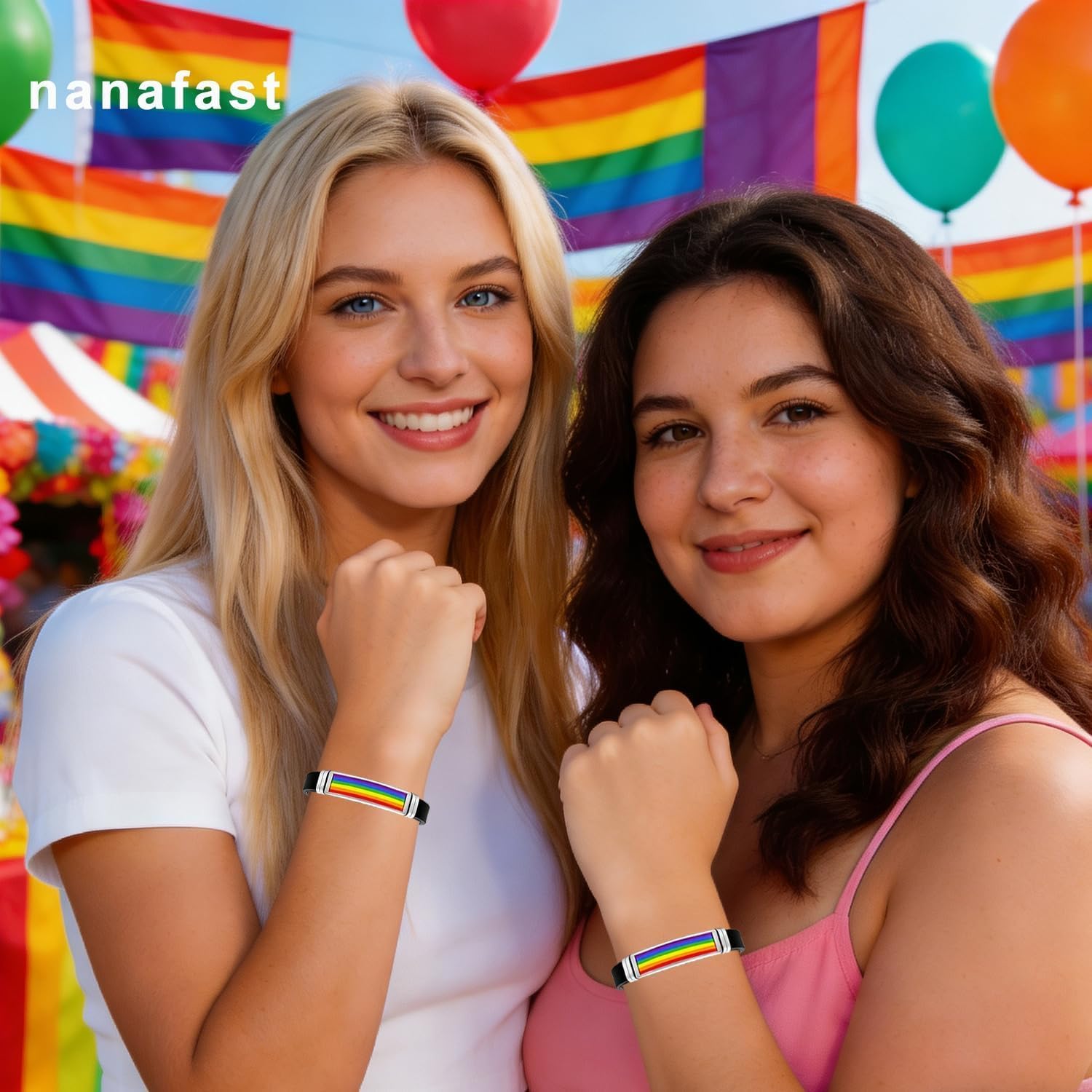 Nanafast Pride Rainbow Bracelets for Gays Lesbians LGBTQ+ Rainbow Flag Wristband for Men & Women Stainless Steel & Silicone Adjustable Pride Bracelet