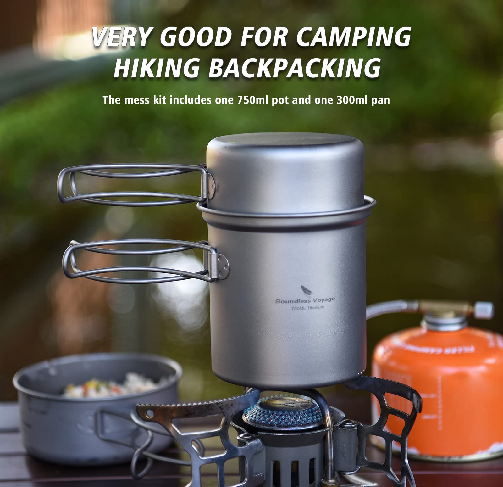 iBasingo Petit Ensemble de casseroles en Titane Ustensiles de Cuisine de Camping Ensemble de Bols légers d'extérieur Kit de Mess de Cuisine avec poignée Pliante 300 ML + 750 ML 2 pièces/Ensemble