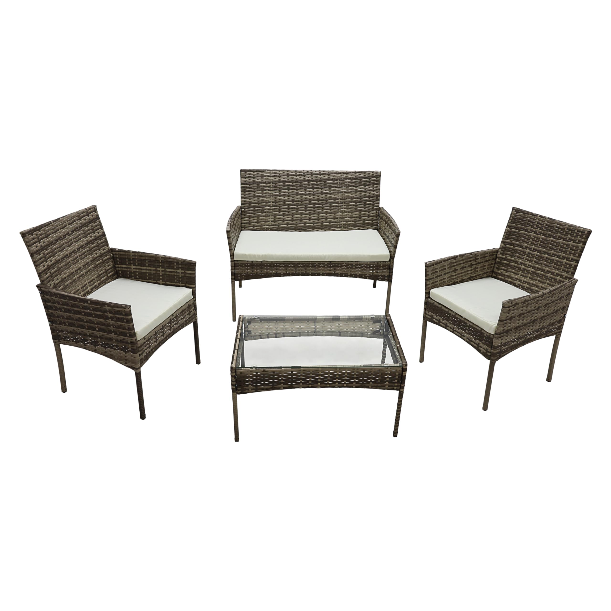 Alivio 4 Piece Rattan Sofa Set, Patio Rattan Furniture Set with Coffee Table, Weather Resistant Anti-UV Cushions for Indoor Outdoor (Grey)