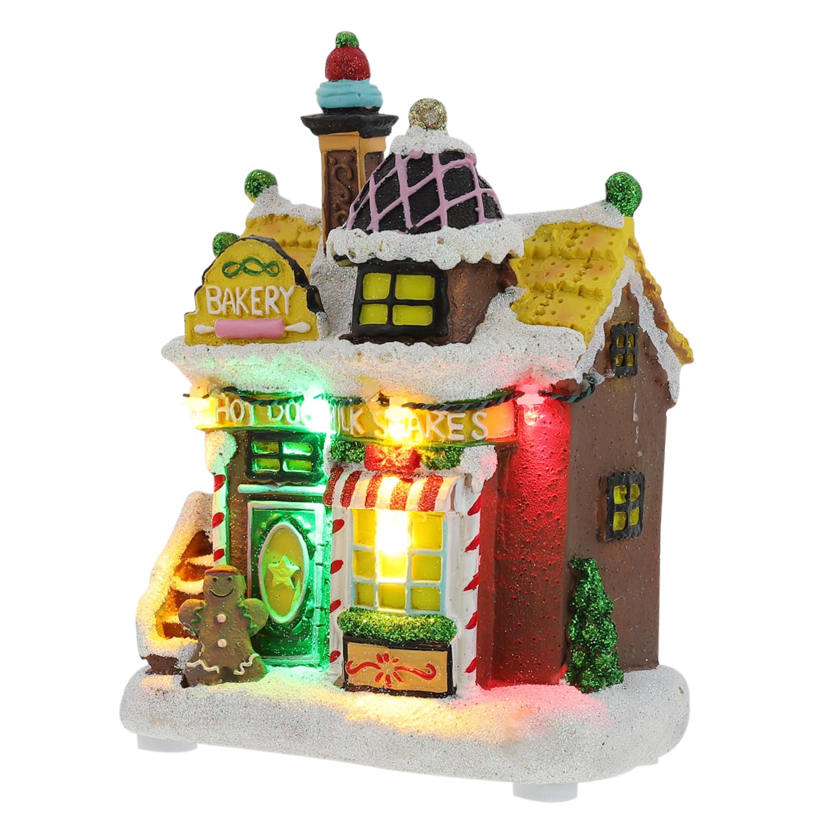 Adorno Navideño de Escritorio Casa Iluminada de Resina Led, Adorno Navideño Luz para Mesa en Ambiente Familiar
