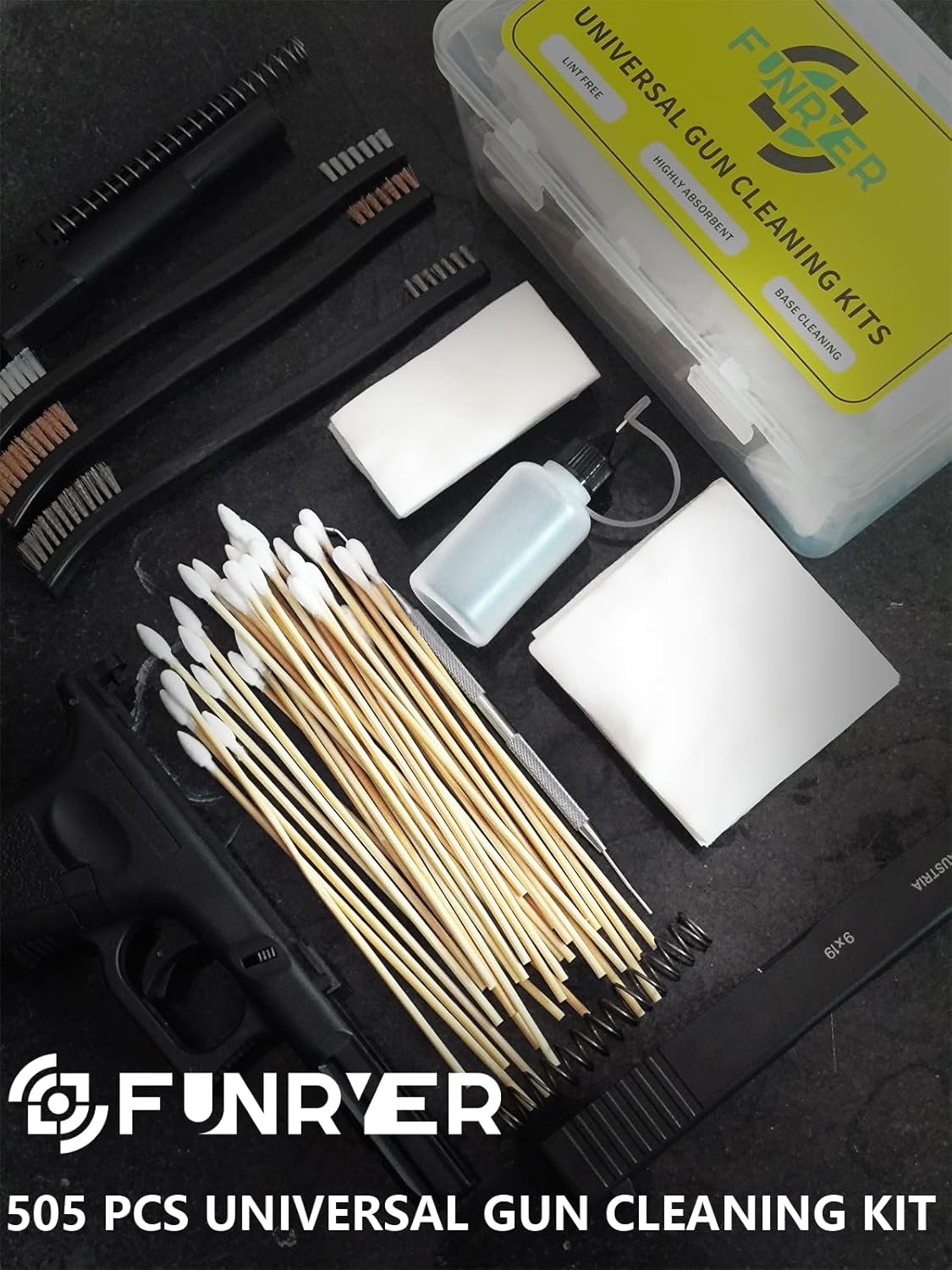 505PCS Gun Cleaning Kits, 200PCS 6" Gun Cleaning Swabs and 150PCS 3x3 Gun Cleaning Patches + 150PCS 3x1.5“ Gun Cleaning Patches Lint Free with Gun Cleaning Brushes in Storage Case - Image 6