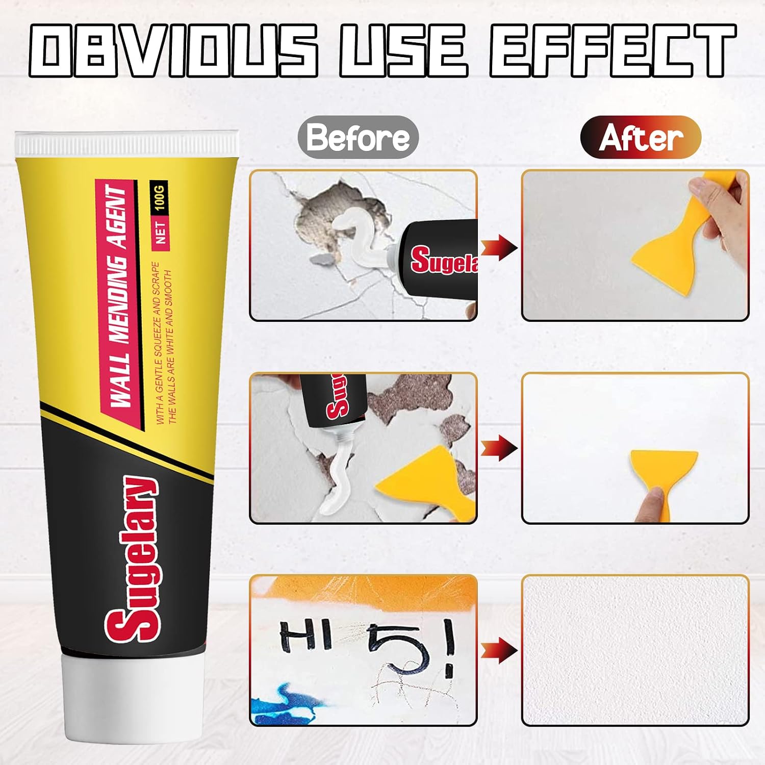Spackle Wall Repair Kit with Scraper, Self-Adhesive Non-Toxic Dry Wall Repair Kit, Wall Mending Agent Quick, and Easy Solution to Fill The Holes for Home Wall, Plaster Dent Repair