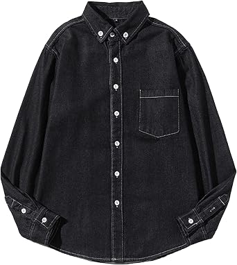 Mens Solid Long Sleeve Denim Shirt Coat MenS Slim-Fit Jean Shirt Button Down Trucker Coats